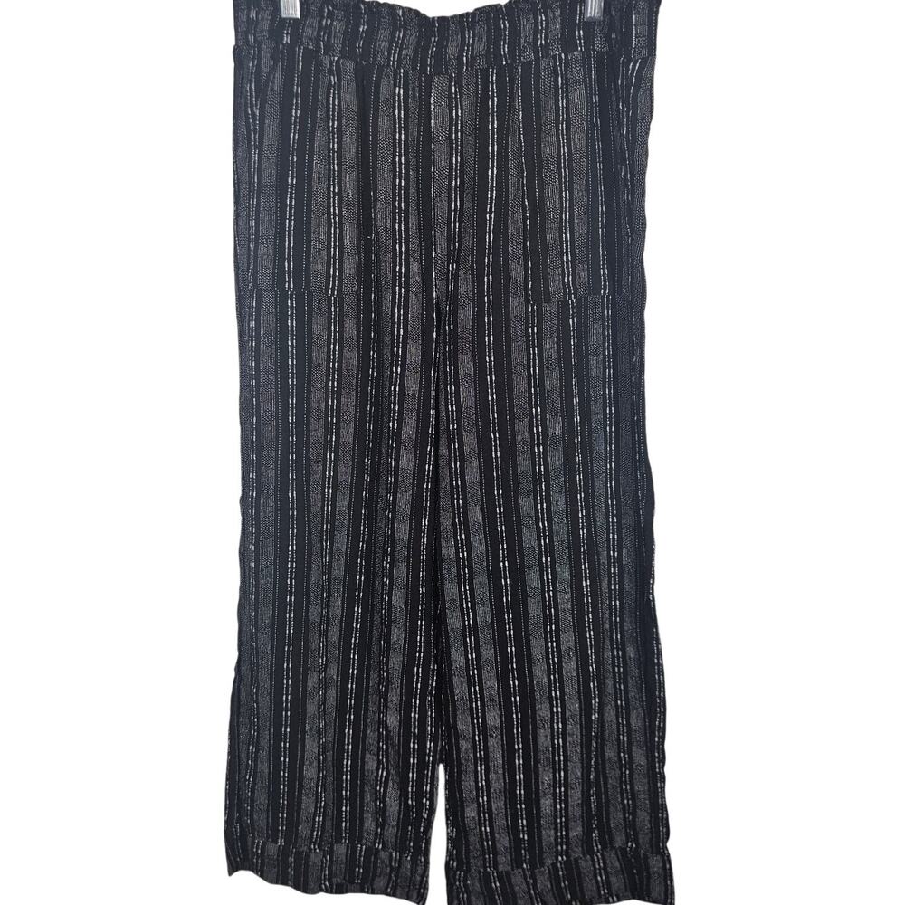Boho Hippie Black White Linen Blend Wide Leg Pants M Festival Resort Lagenlook